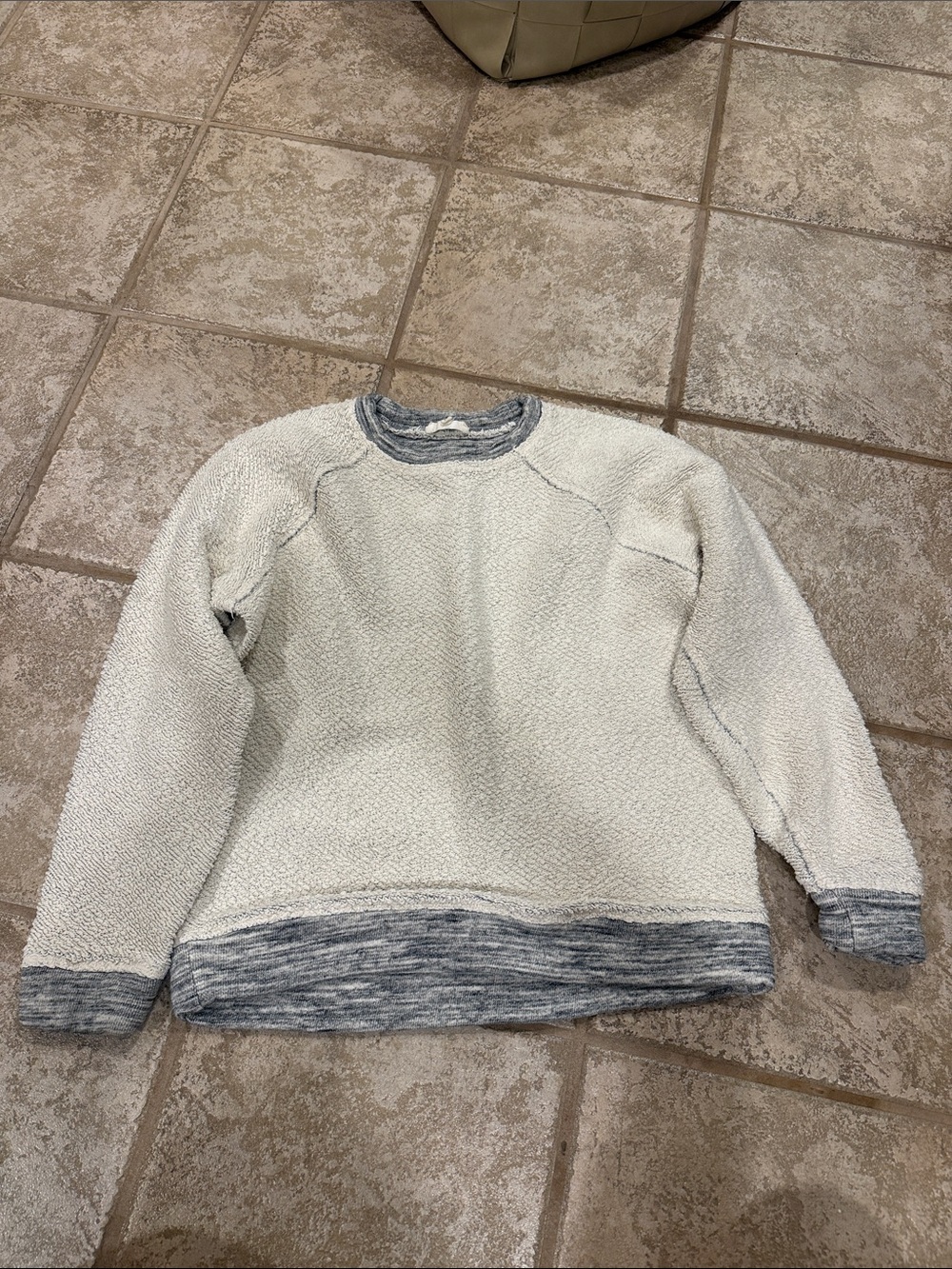 Men's Crewneck Sherpa Pullover in Cream with Gray Trim